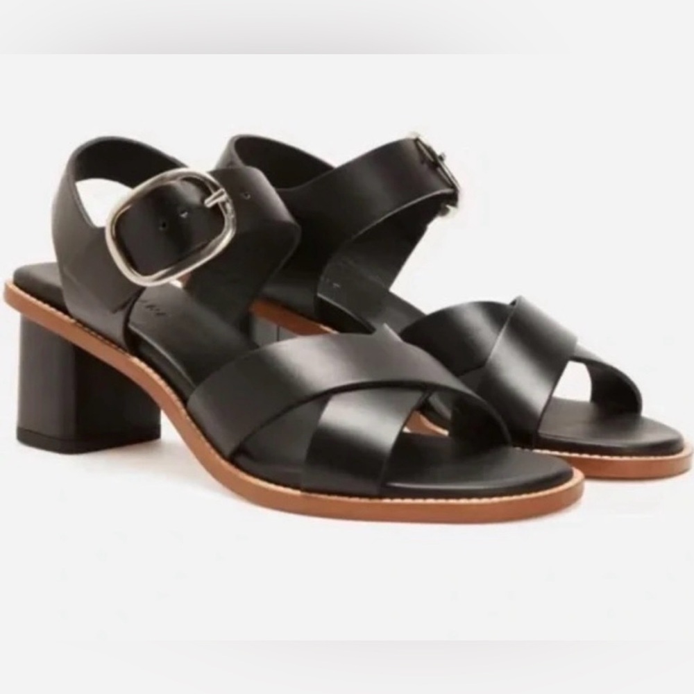 Everlane Black Leather Crisscross Block Heel Sandals